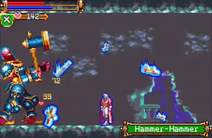 Juste performing a whip combo with wind+cross against Hammer-Hammer.